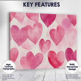 Watercolour Pink Heart Repeat Pattern Canvas Wall Art Print Decor Picture Ready to Hang