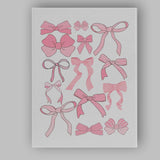 Cute Pink Ribbon Bow Collection Illustration Canvas Wall Art Print Decor Picture Ready to Hang