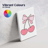 Cute Pink Cherry With Ribbon Bow Illustration Canvas Wall Art Print Decor Picture Ready to Hang