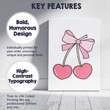 Cute Pink Cherry With Ribbon Bow Illustration Canvas Wall Art Print Decor Picture Ready to Hang