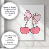 Cute Pink Cherry With Ribbon Bow Illustration Canvas Wall Art Print Decor Picture Ready to Hang