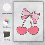 Cute Pink Cherry With Ribbon Bow Illustration Canvas Wall Art Print Decor Picture Ready to Hang