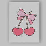 Cute Pink Cherry With Ribbon Bow Illustration Canvas Wall Art Print Decor Picture Ready to Hang