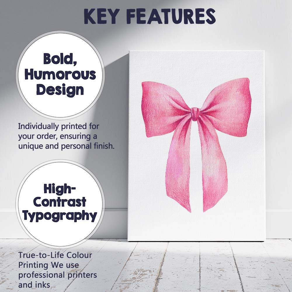 Watercolour Pink Ribbon Bow Illustration Canvas Wall Art Print Decor Picture Ready to Hang