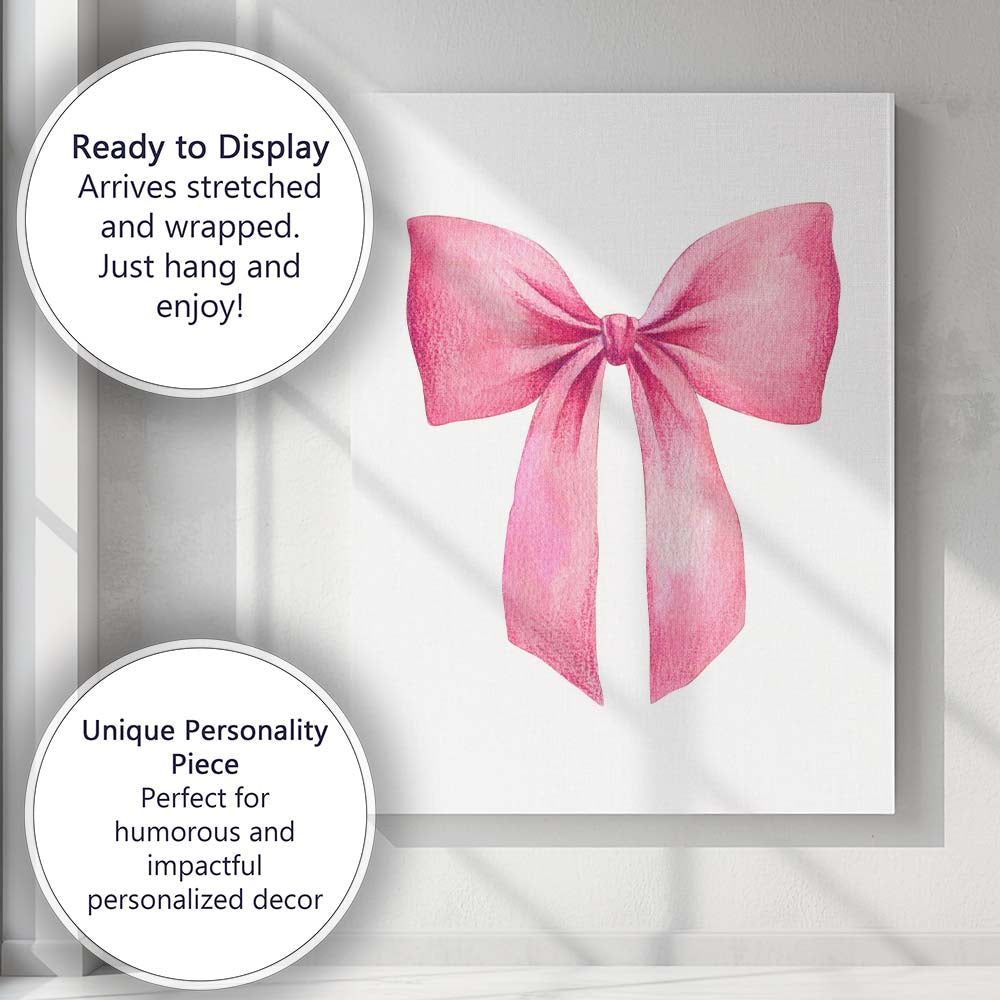 Watercolour Pink Ribbon Bow Illustration Canvas Wall Art Print Decor Picture Ready to Hang