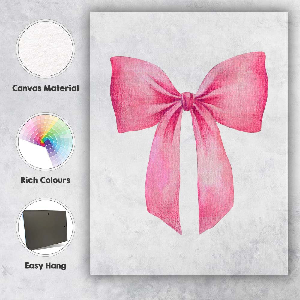 Watercolour Pink Ribbon Bow Illustration Canvas Wall Art Print Decor Picture Ready to Hang