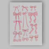Watercolour Pink Ribbon Bow Collection Illustration Canvas Wall Art Print Decor Picture Ready to Hang