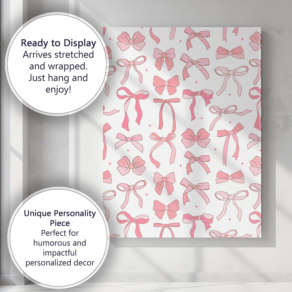 Cute Pink Ribbon Bow Seamless Pattern Illustration Canvas Wall Art Print Decor Picture Ready to Hang