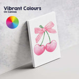 Watercolour Pink Cherries With Ribbon Bow Illustration Canvas Wall Art Print Decor Picture Ready to Hang
