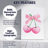 Watercolour Pink Cherries With Ribbon Bow Illustration Canvas Wall Art Print Decor Picture Ready to Hang