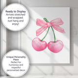 Watercolour Pink Cherries With Ribbon Bow Illustration Canvas Wall Art Print Decor Picture Ready to Hang