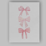 Watercolour Pink Decorative Ribbon Bow Trio Canvas Wall Art Print Decor Picture Ready to Hang