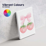 Watercolour Pink Strawberries With Oversized Ribbon Bow Canvas Wall Art Print Decor Picture Ready to Hang