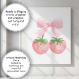 Watercolour Pink Strawberries With Oversized Ribbon Bow Canvas Wall Art Print Decor Picture Ready to Hang