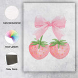 Watercolour Pink Strawberries With Oversized Ribbon Bow Canvas Wall Art Print Decor Picture Ready to Hang