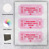 Welcome To Self Love Club Pink Ticket Typography Canvas Wall Art Print Decor Picture Ready to Hang