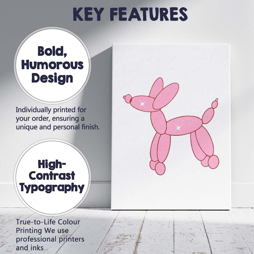 Pink Balloon Dog Minimal Illustration Canvas Wall Art Print Decor Picture Ready to Hang
