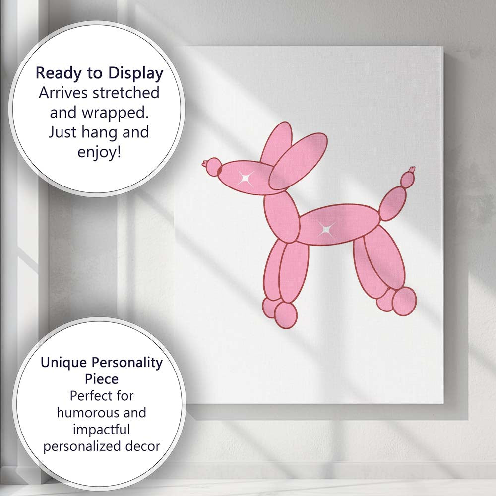 Pink Balloon Dog Minimal Illustration Canvas Wall Art Print Decor Picture Ready to Hang