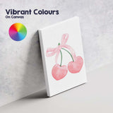 Watercolour Pink Cherries With Ribbon Bow Illustration Canvas Wall Art Print Decor Picture Ready to Hang