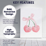 Watercolour Pink Cherries With Ribbon Bow Illustration Canvas Wall Art Print Decor Picture Ready to Hang