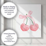 Watercolour Pink Cherries With Ribbon Bow Illustration Canvas Wall Art Print Decor Picture Ready to Hang