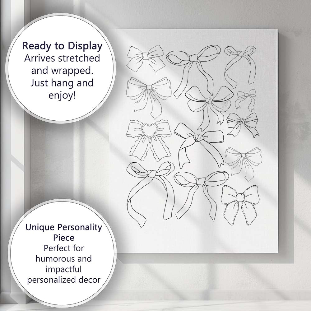 Elegant Ribbon Bow Outline Collection Illustration Canvas Wall Art Print Decor Picture Ready to Hang