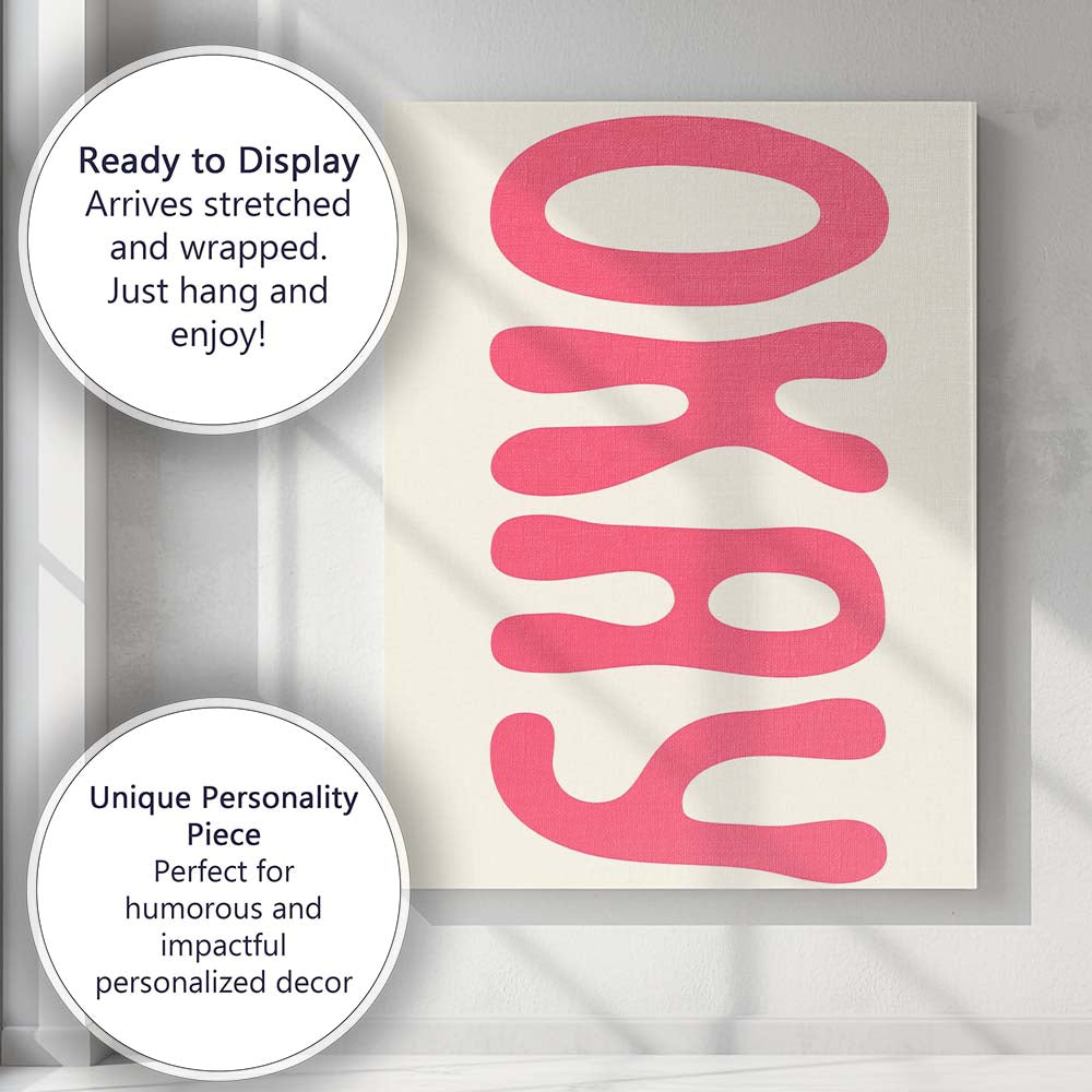 Bold Pink Oasis Retro Typography Minimalist Canvas Wall Art Print Decor Picture Ready to Hang