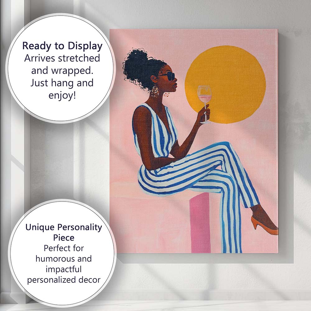 Stylish Woman With Wine Glass Modern Fashion Illustration Canvas Wall Art Print Decor Picture Ready to Hang