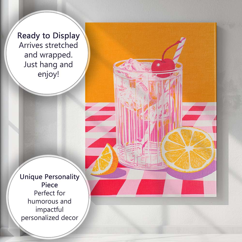 Vibrant Cherry Citrus Cocktail Still Life Illustration Canvas Wall Art Print Decor Picture Ready to Hang