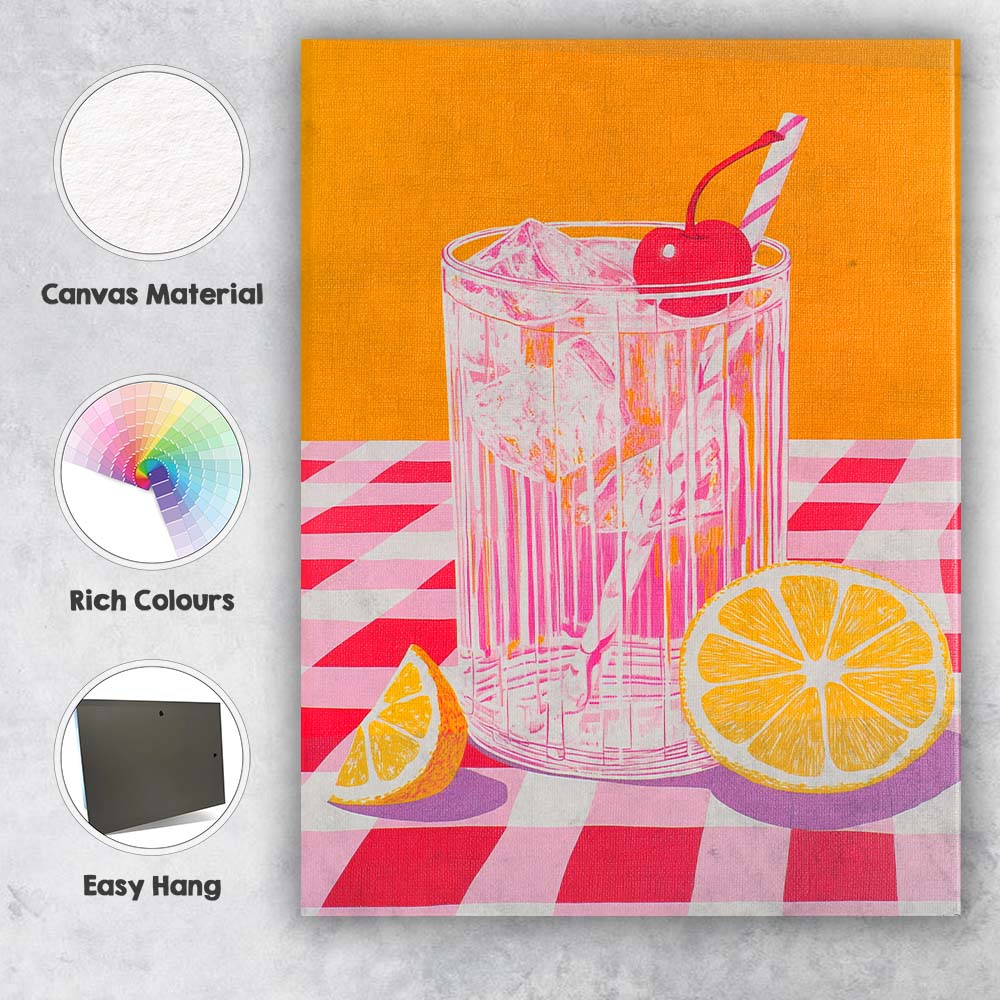 Vibrant Cherry Citrus Cocktail Still Life Illustration Canvas Wall Art Print Decor Picture Ready to Hang
