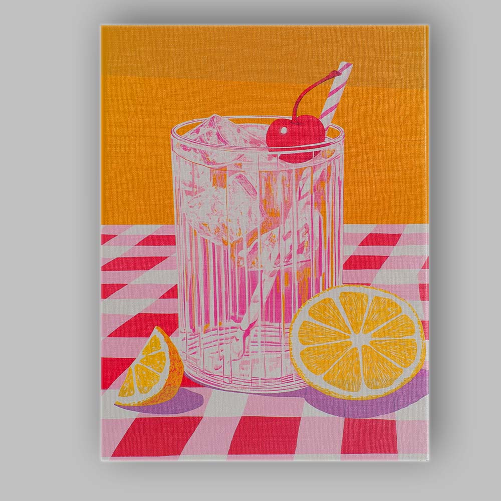 Vibrant Cherry Citrus Cocktail Still Life Illustration Canvas Wall Art Print Decor Picture Ready to Hang