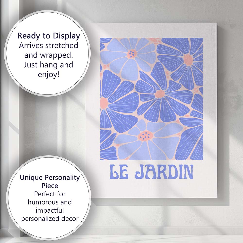 Blue Retro Floral Botanical Garden Illustration Canvas Wall Art Print Decor Picture Ready to Hang
