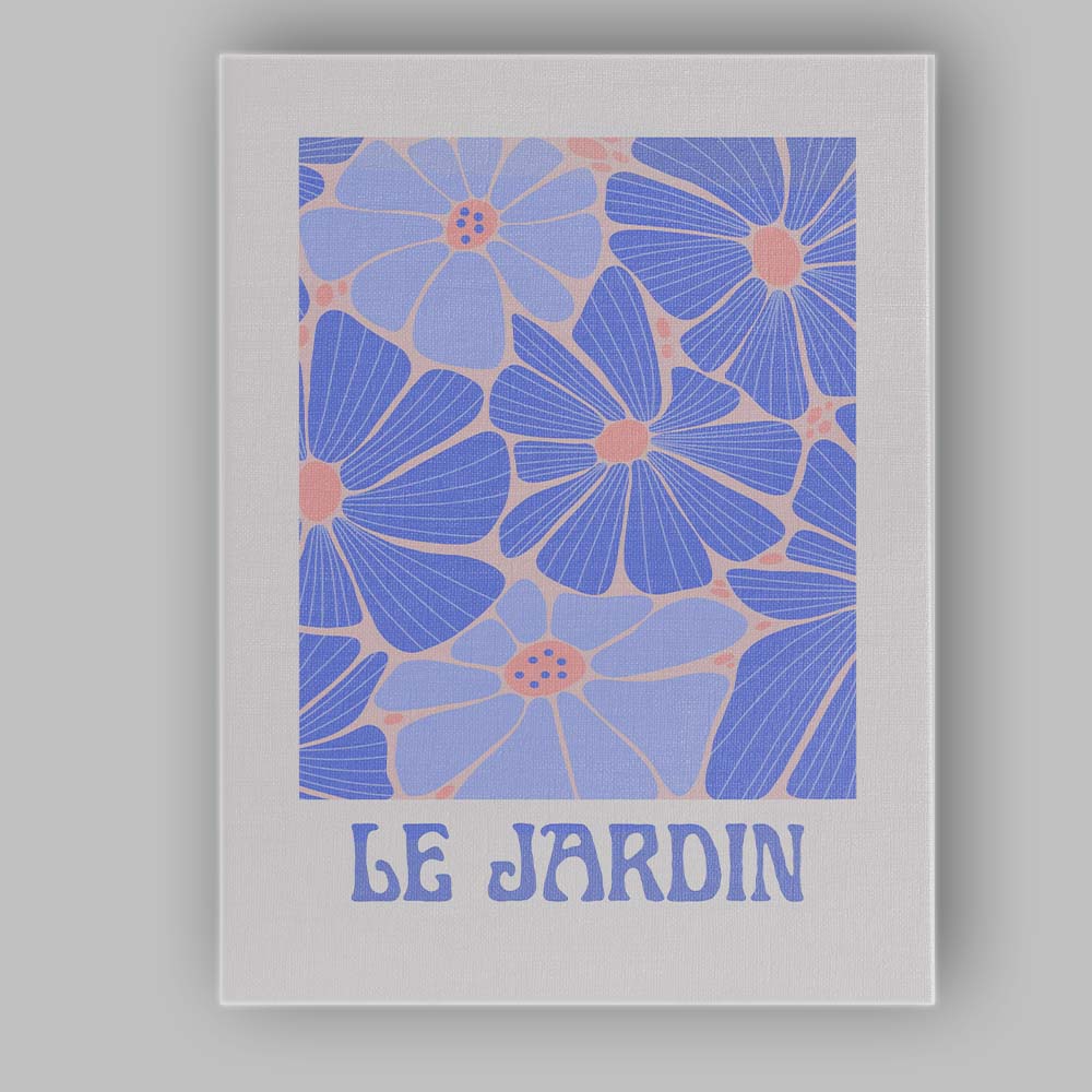 Blue Retro Floral Botanical Garden Illustration Canvas Wall Art Print Decor Picture Ready to Hang