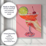 Pink Margarita Cocktail With Lime And Cherry Illustration Canvas Wall Art Print Decor Picture Ready to Hang
