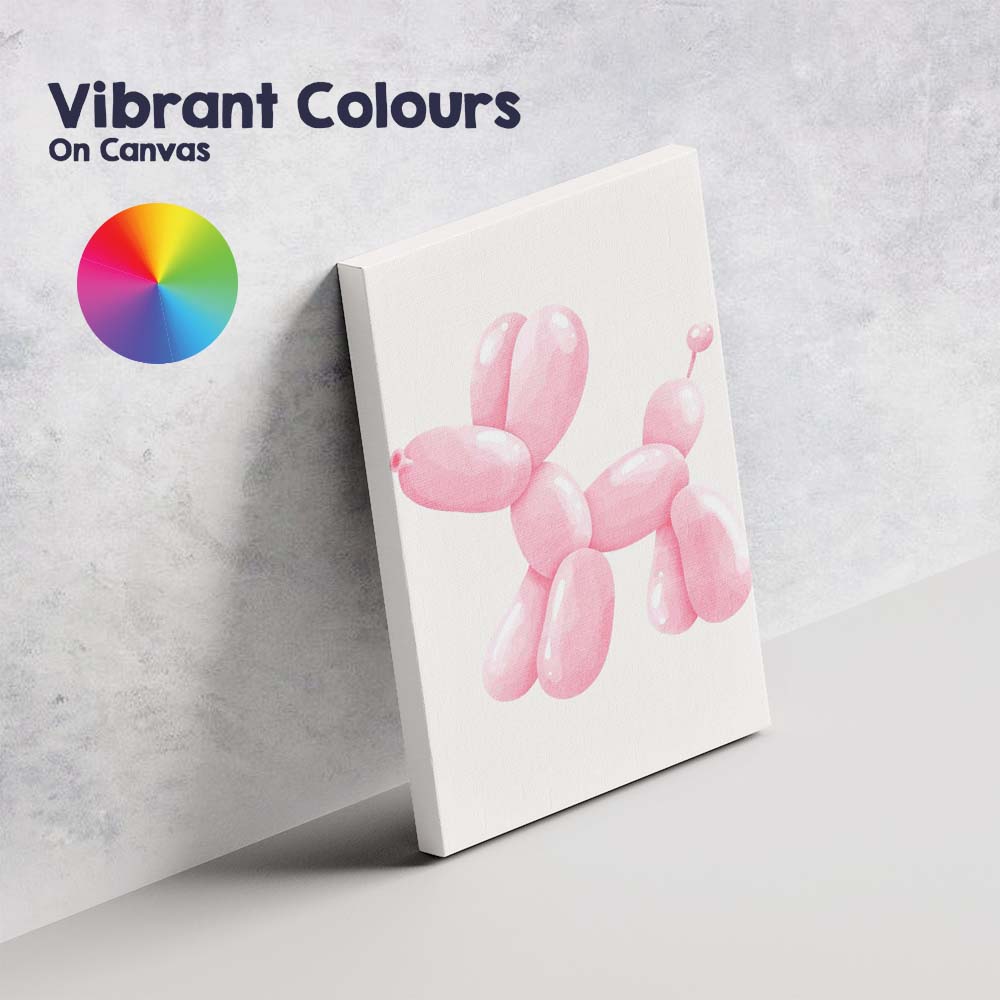 Pastel Pink Balloon Dog Watercolour Illustration Canvas Wall Art Print Decor Picture Ready to Hang