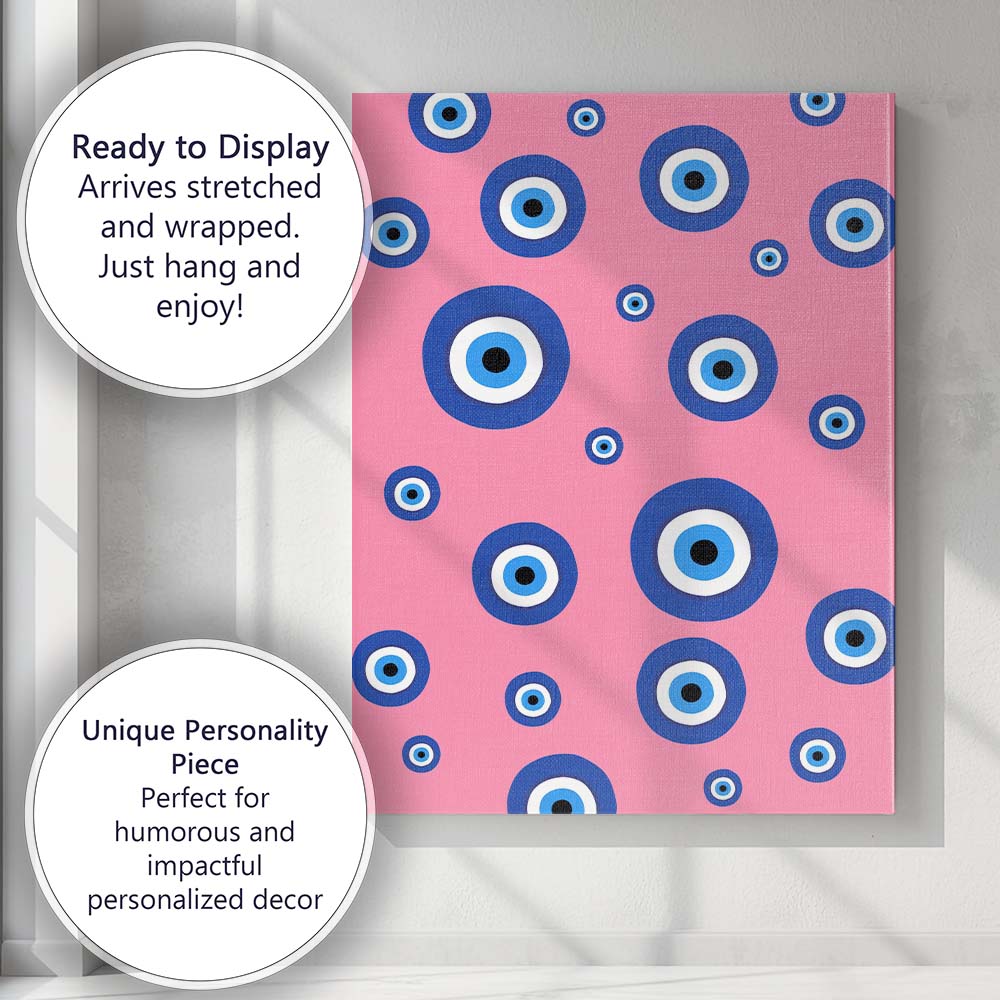 Pink Blue Evil Eye Protection Pattern Canvas Wall Art Print Decor Picture Ready to Hang