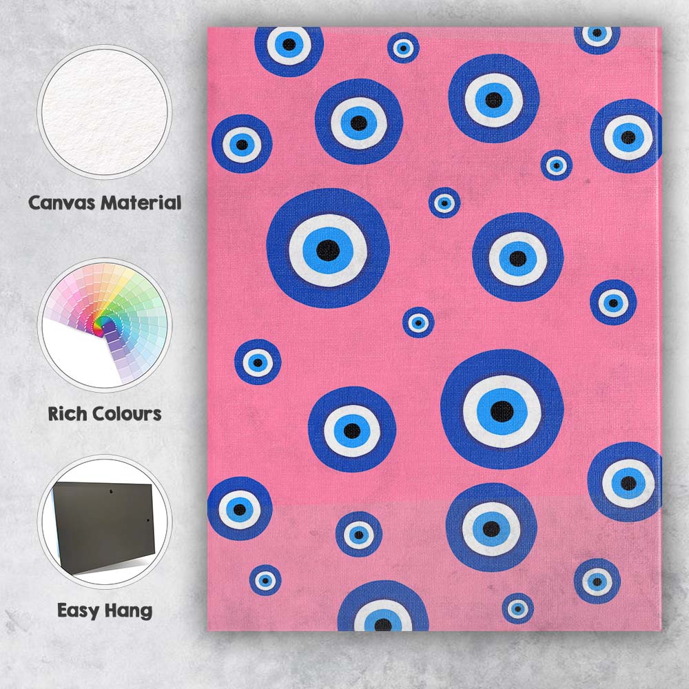 Pink Blue Evil Eye Protection Pattern Canvas Wall Art Print Decor Picture Ready to Hang