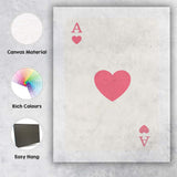 Minimalist Pink Heart Playing Card Ace Illustration Canvas Wall Art Print Decor Picture Ready to Hang