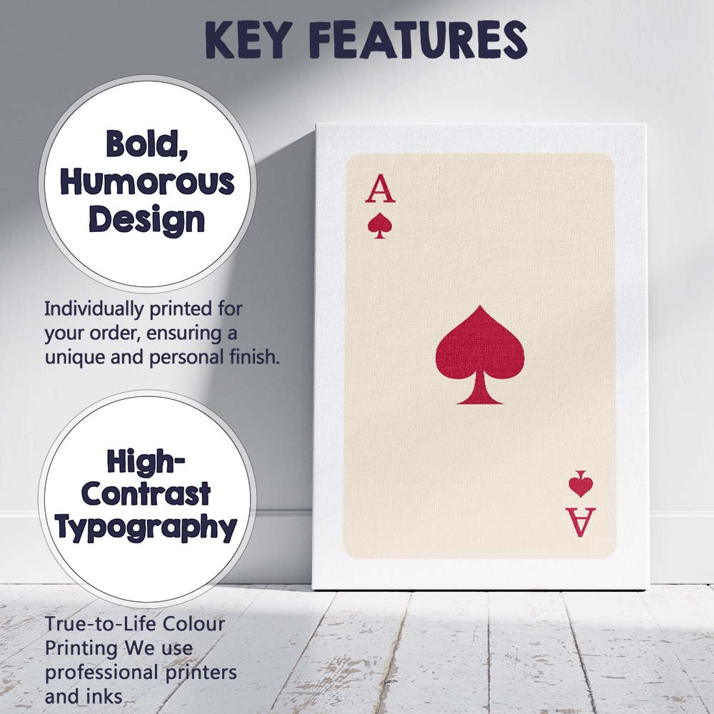 Minimalist Burgundy Spade Playing Card Ace Illustration Canvas Wall Art Print Decor Picture Ready to Hang