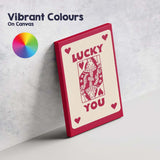 Lucky You Playing Card Love Typography Red Edition Canvas Wall Art Print Decor Picture Ready to Hang