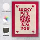 Lucky You Playing Card Love Typography Red Edition Canvas Wall Art Print Decor Picture Ready to Hang