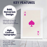 Minimalist Bright Pink Spade Playing Card Ace Illustration Canvas Wall Art Print Decor Picture Ready to Hang