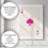 Minimalist Bright Pink Spade Playing Card Ace Illustration Canvas Wall Art Print Decor Picture Ready to Hang