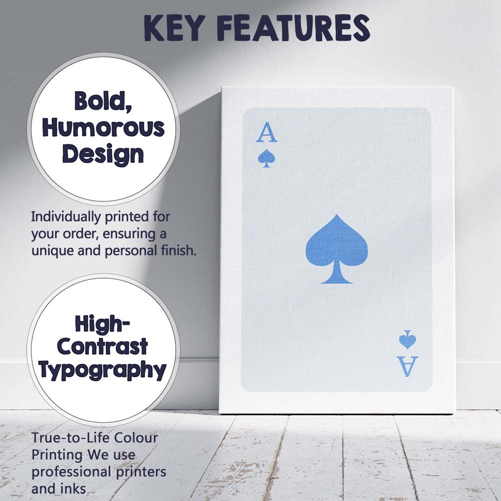 Minimalist Powder Blue Spade Playing Card Ace Illustration Canvas Wall Art Print Decor Picture Ready to Hang