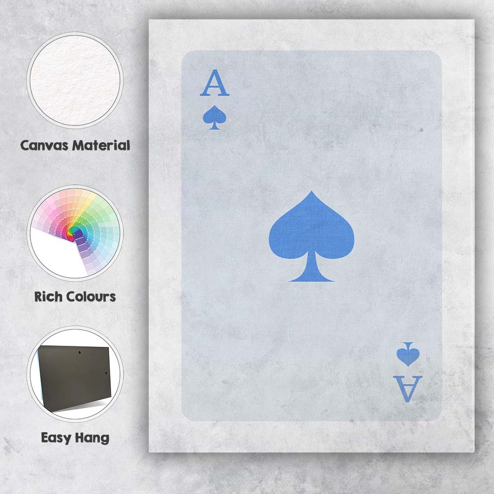 Minimalist Powder Blue Spade Playing Card Ace Illustration Canvas Wall Art Print Decor Picture Ready to Hang