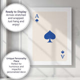 Minimalist Royal Blue Spade Playing Card Ace Illustration Canvas Wall Art Print Decor Picture Ready to Hang