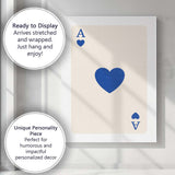 Minimalist Navy Blue Heart Playing Card Ace Illustration Canvas Wall Art Print Decor Picture Ready to Hang
