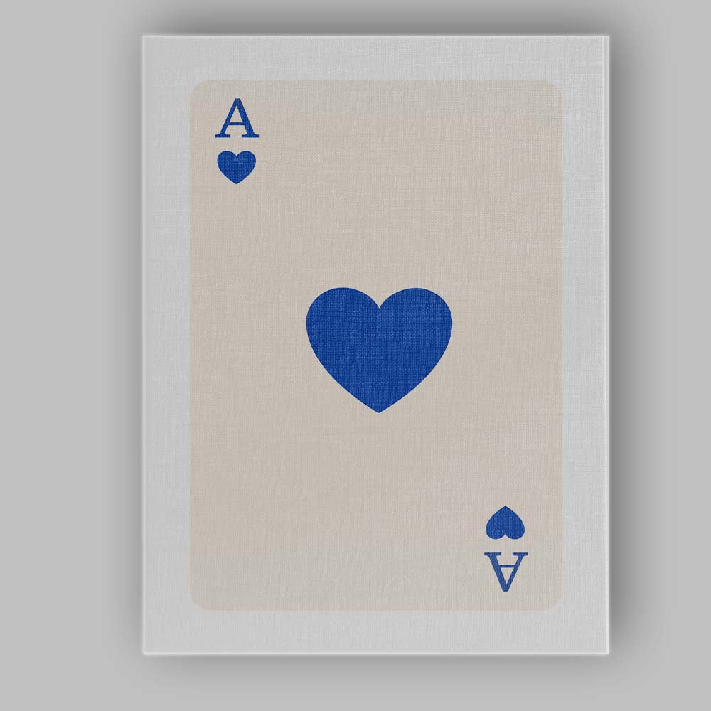 Minimalist Navy Blue Heart Playing Card Ace Illustration Canvas Wall Art Print Decor Picture Ready to Hang