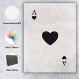 Minimalist Black Heart Playing Card Ace Illustration Canvas Wall Art Print Decor Picture Ready to Hang