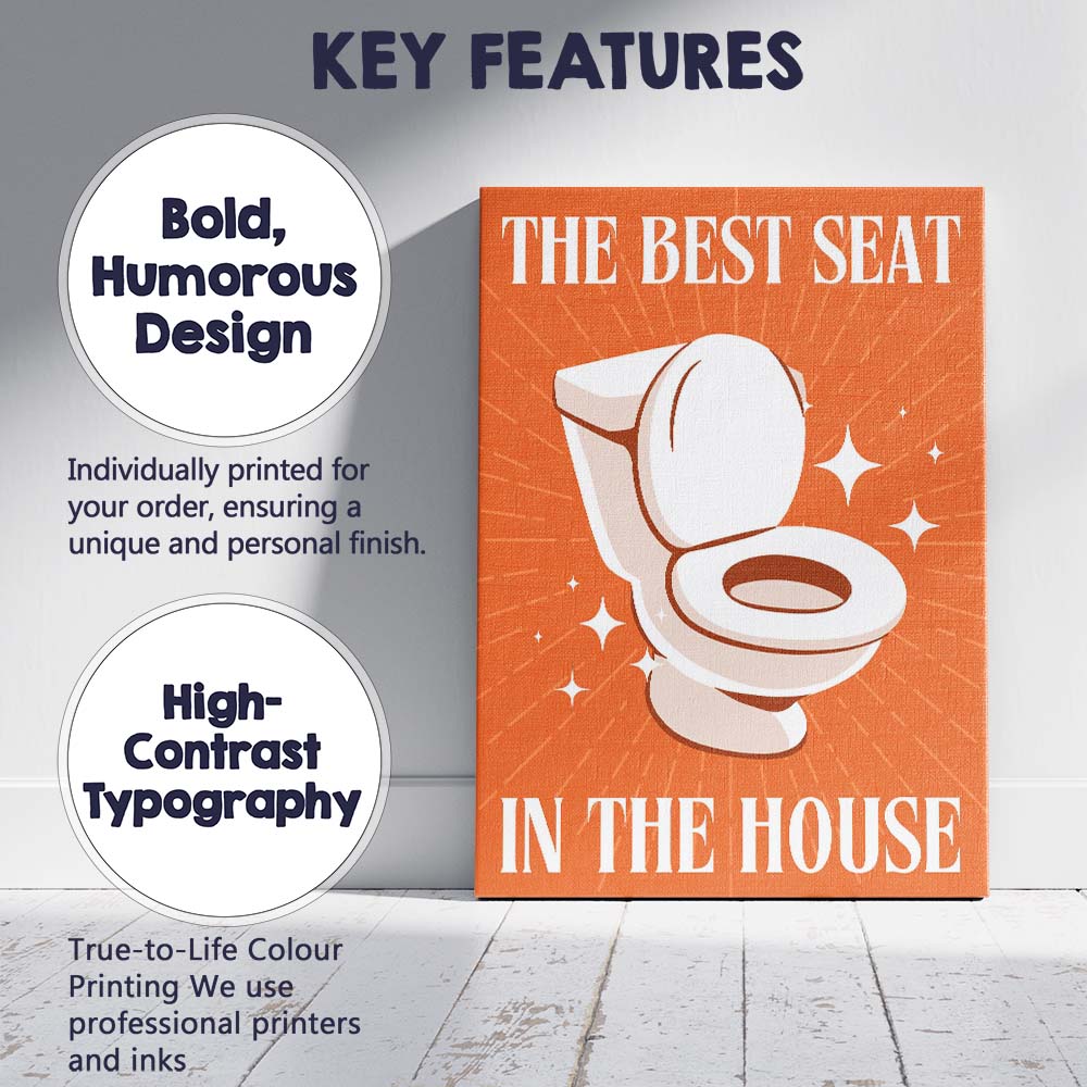 Best Seat In The House Funny Toilet Bathroom Quote Illustration Canvas Wall Art Print Decor Picture Ready to Hang